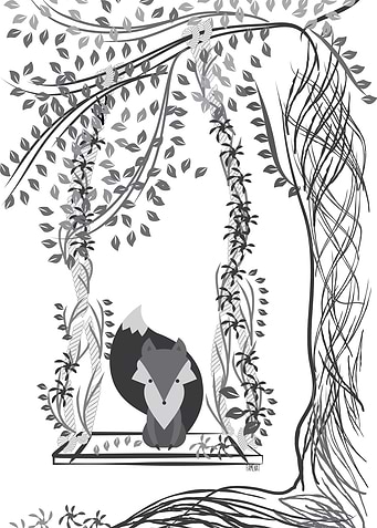 Jungle Fox: A detail illustration of Fox in swinging in ...