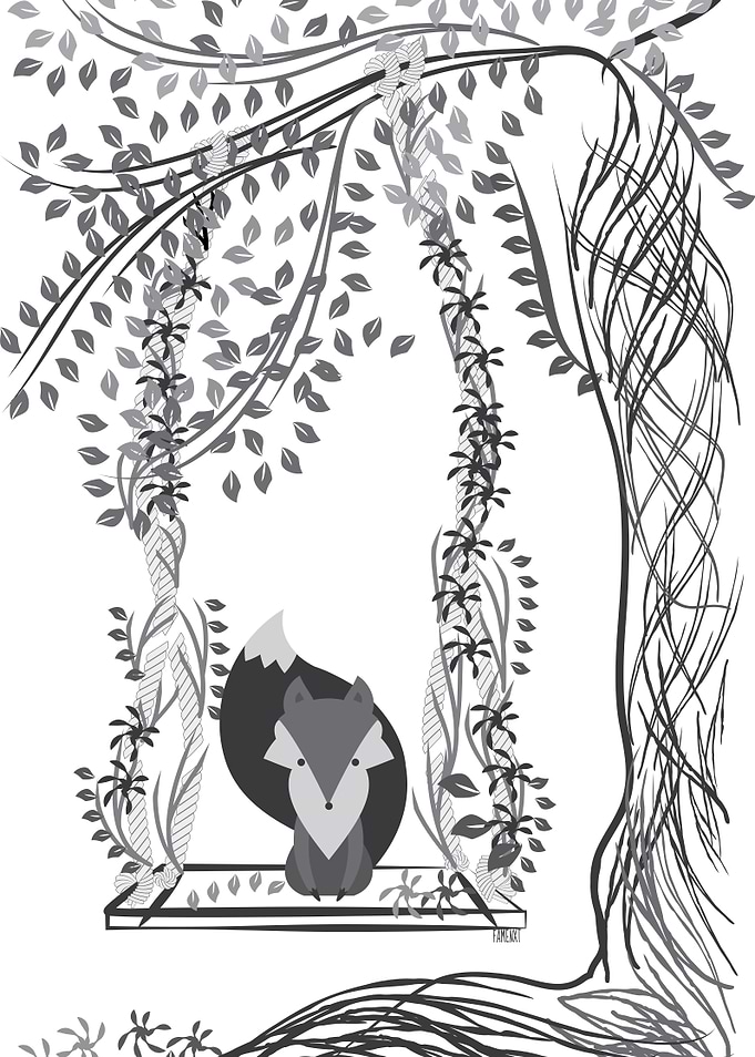 Jungle Fox: A detail illustration of Fox in swinging in ...
