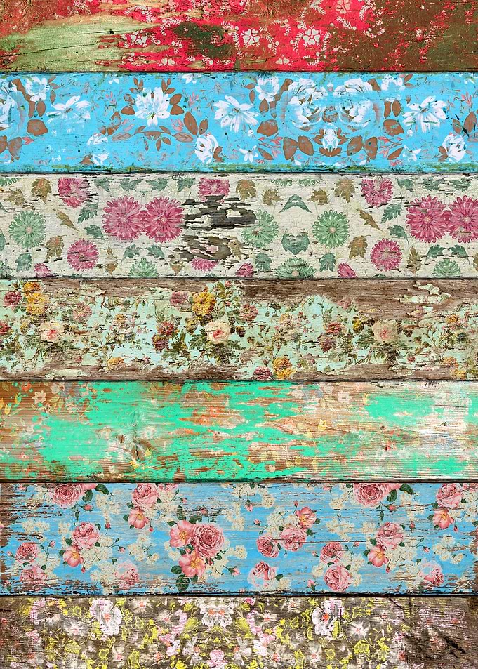 Flowers pattern planks wood vintage old country rustic