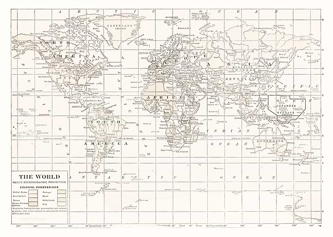Cream and White Vintage World Map