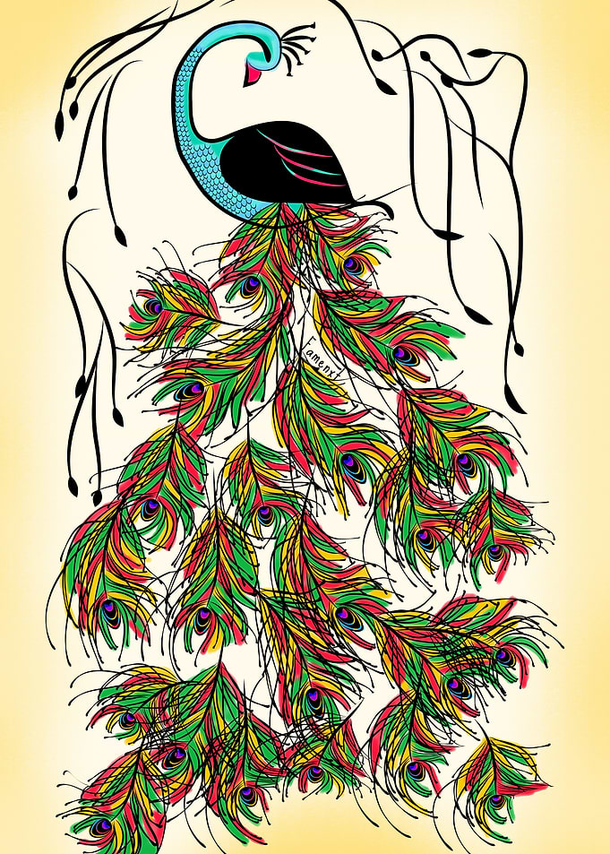 Vibrant Jungle Peacock. Digitally Painted an Illustrati ...