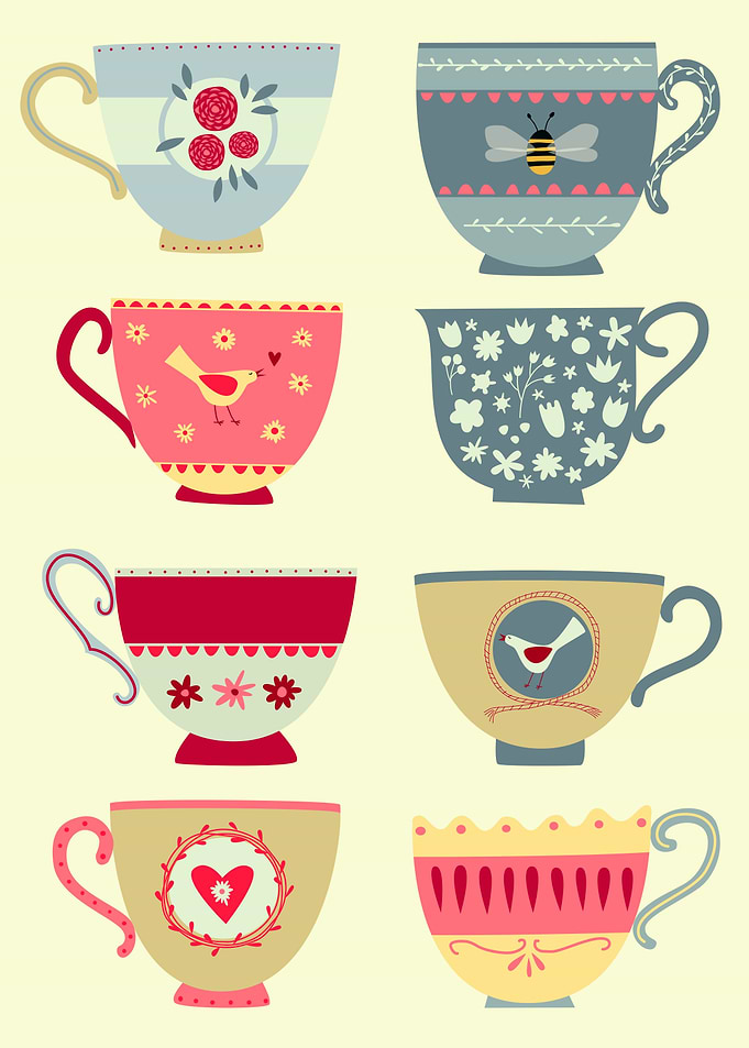 Tea Cups on Yellow