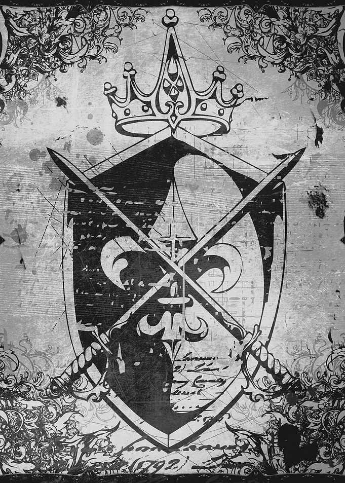 Heraldic Swords, Shield and Crown Back and White