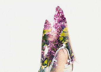 Multiple exposures woman and lilac.