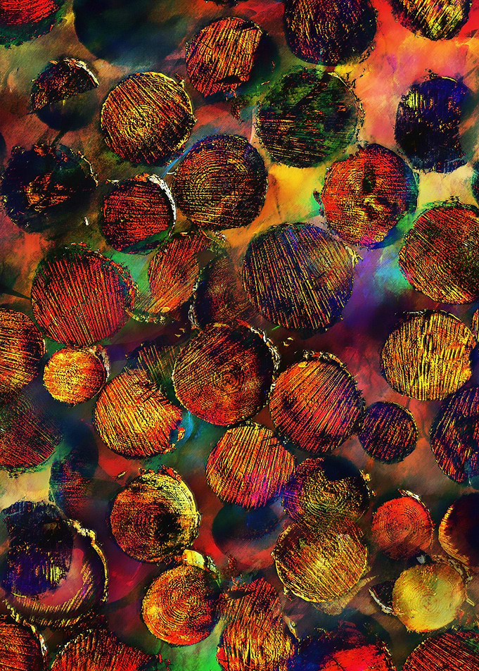 abstract mixed media digital repainted woodpile colorfu ...