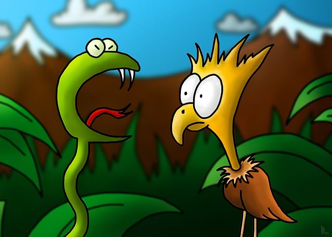 Just a bird scared by a snake (or is it the other way a ...