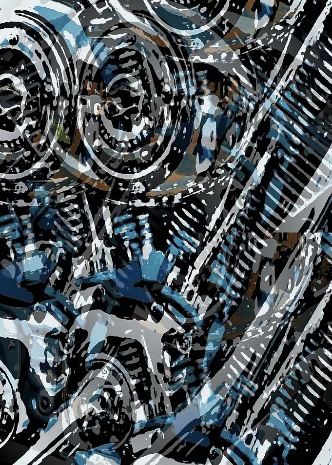 Abstract V-Twin in Blue
