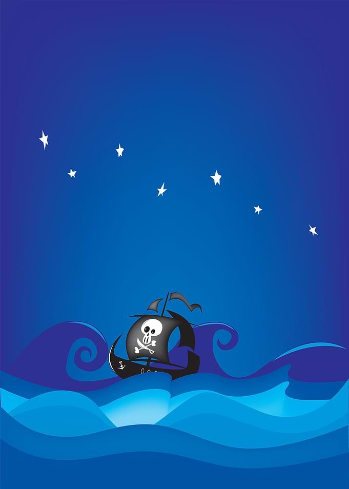 Pirate ship at stormy sea