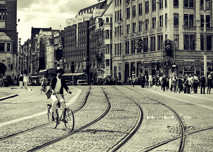 Cyclist over railway