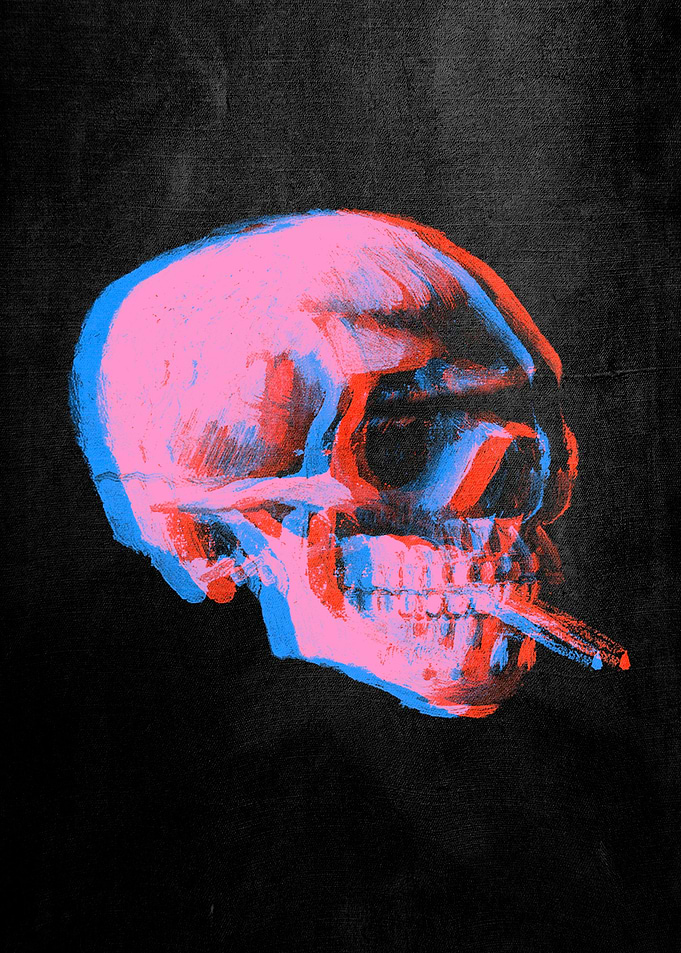 Van gogh Skull with burning cigarette pop art