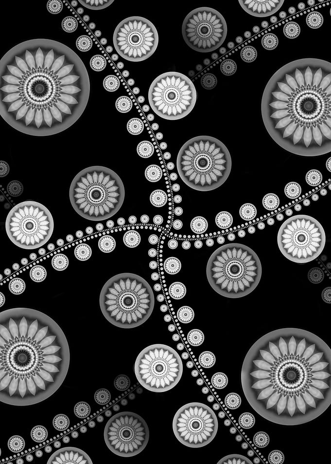 Flowers like mandalas in a geometric order
