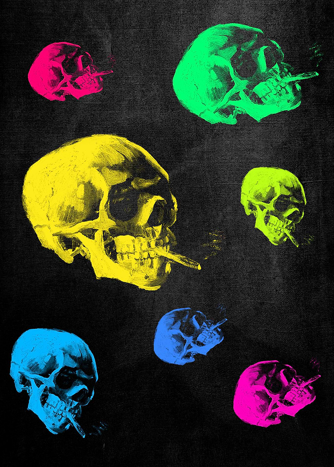 Van Gogh Skull with burning cigarette Remixed