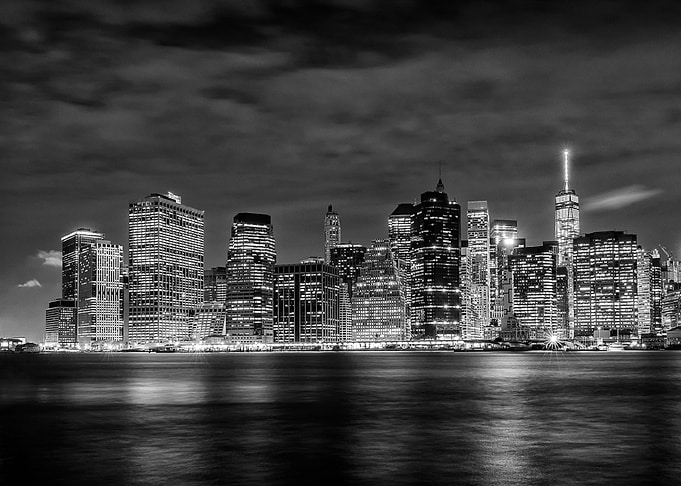 Lower Manhattan at night, photographed from brooklyn ov ...