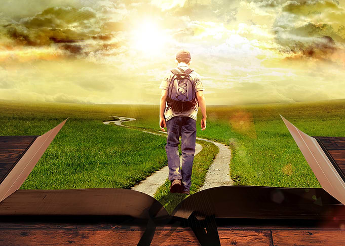 Path Through Bible is a graphics composition of a boy w ...