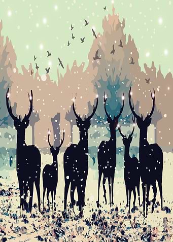 Deer in the snowy forest