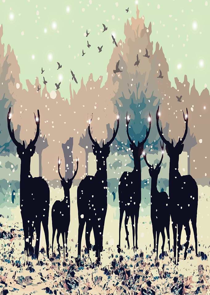 Deer in the snowy forest