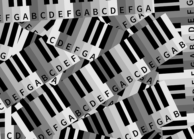 A layered collage of piano keys. This music inspired, p ...