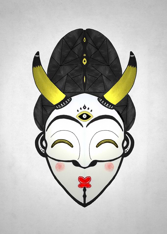 Happy Horned Femenine Mask