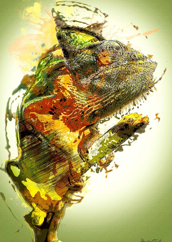 Chameleon Painting - colorful green Chameleon lizard wi ...