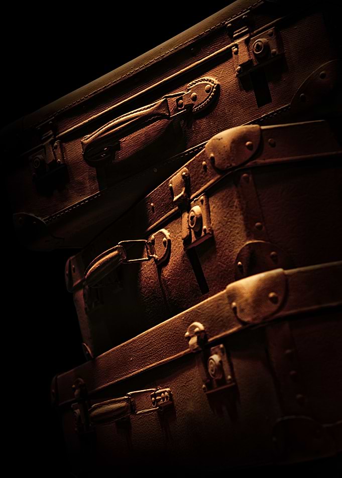Brown leather suitcases