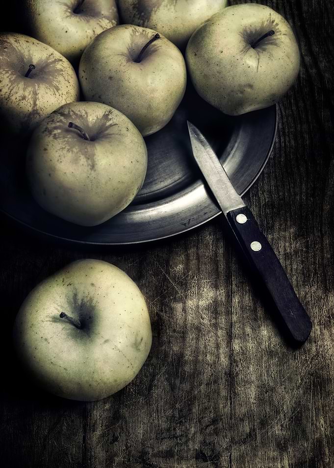 Still life with green apples