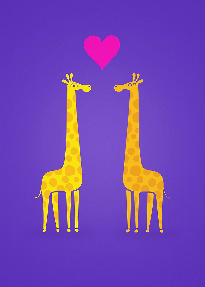 Cute cartoon giraffe couple in Love (Purple Edition)