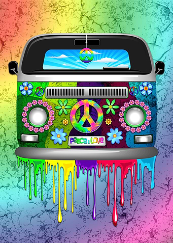 Hippie Van Dripping Rainbow Paint