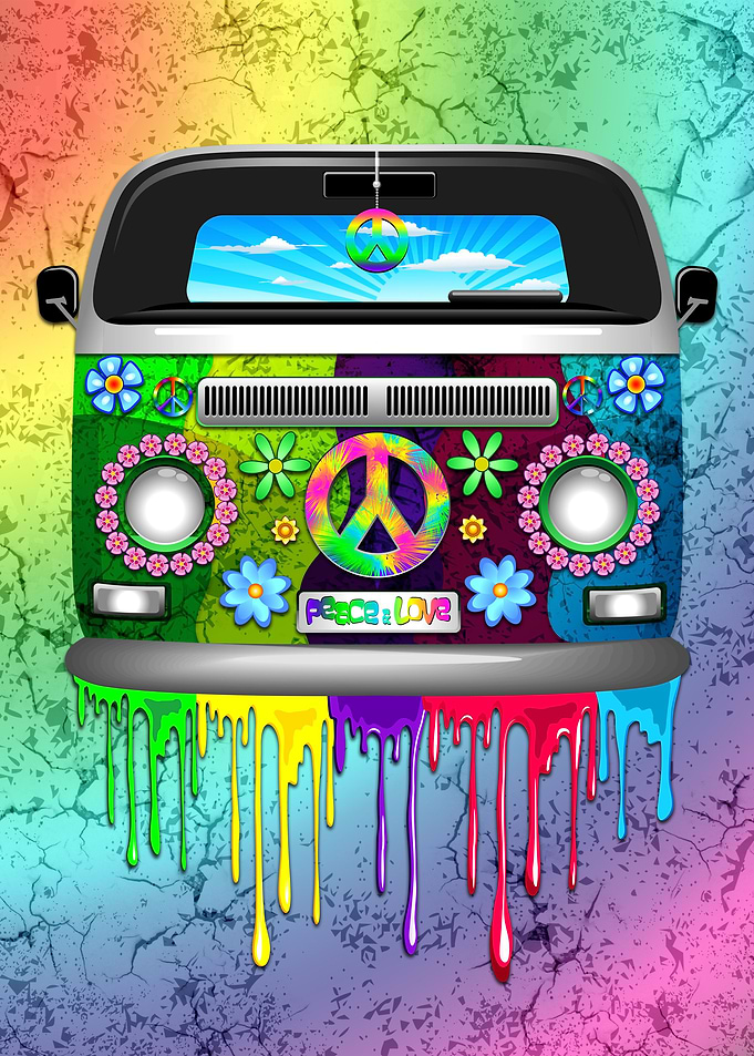 Hippie Van Dripping Rainbow Paint