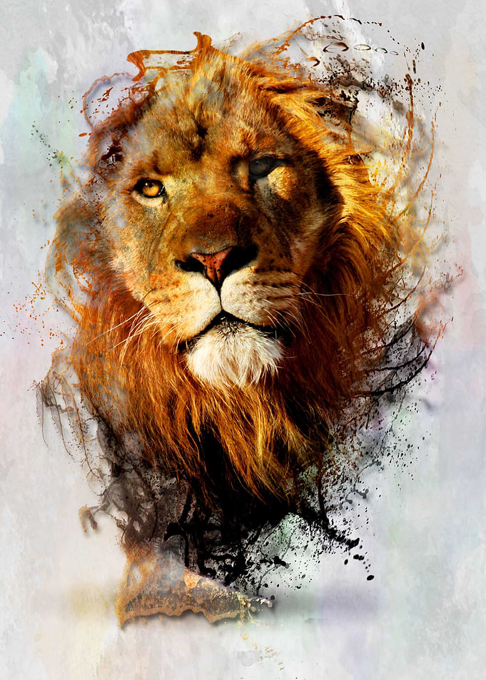 Water Color Splashed Lion