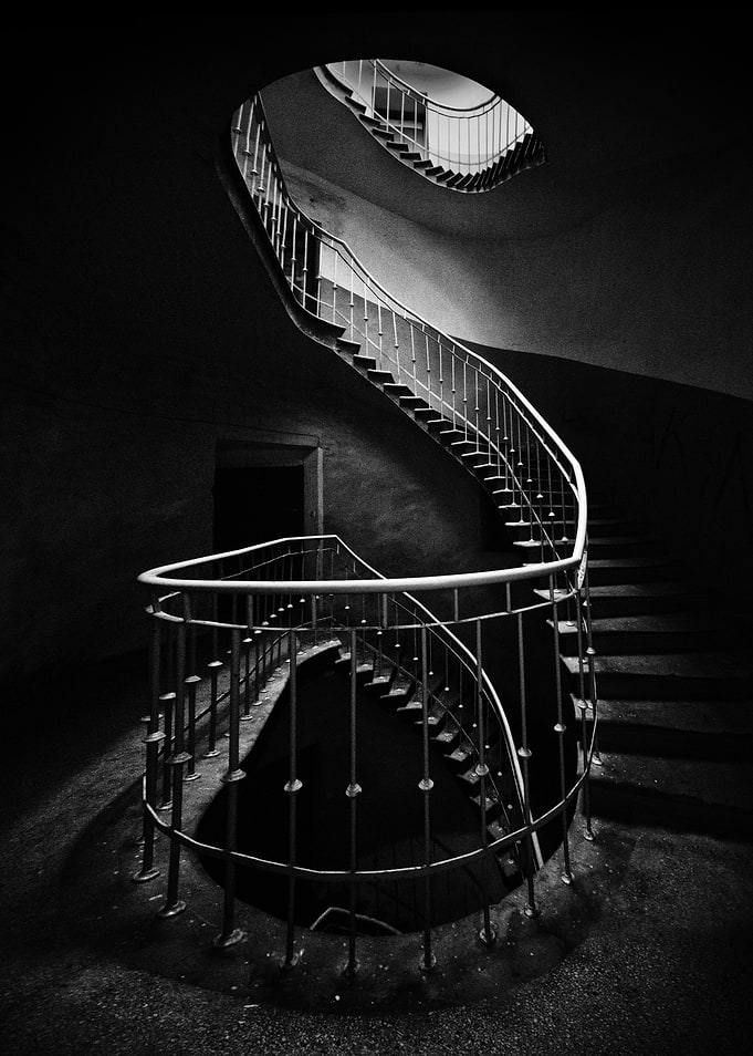 Spiral staircase in black and white