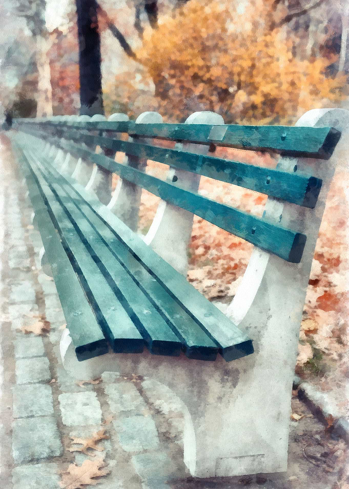 Central Park Bench NYC - watercolor by Edward M. Fieldi ...