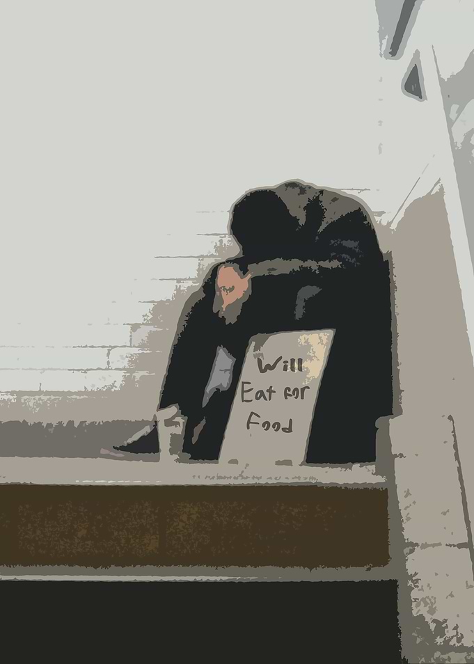 Homeless guy on the stairways of the New York subway - ...