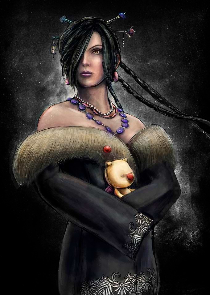 A digital painting portrait of the black mage character ...