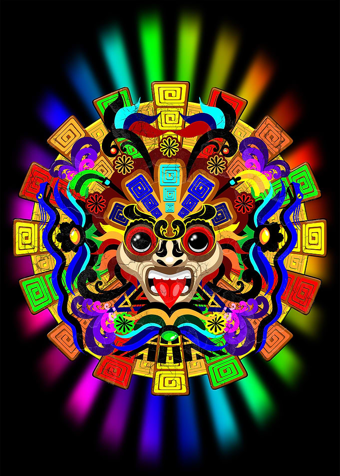 Aztec Warrior Mask Rainbow Colors