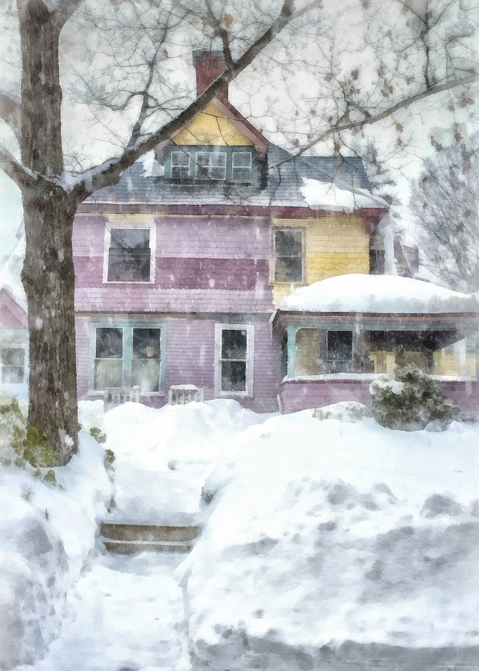 Painted Lady Snowstorm. A colorful Victorian house in ...