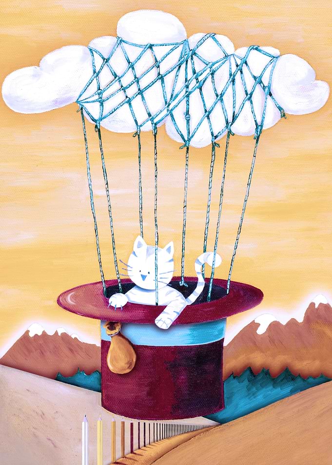 The Cat traveling in dreams (oil on canvas)