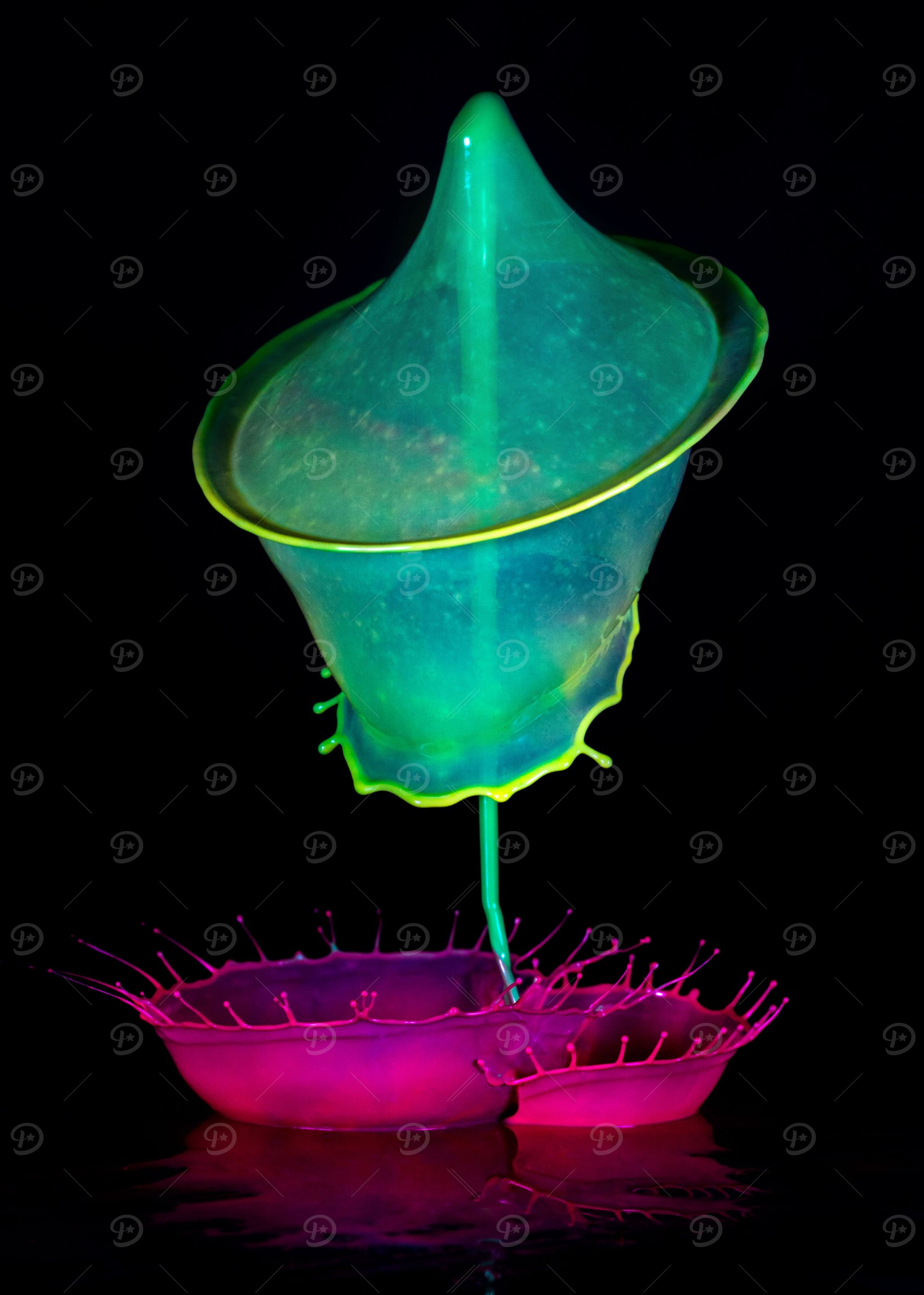 In pink and green
