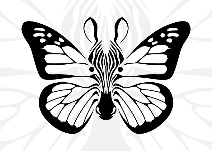 Illustration of zebra's head and butterfly's wi ...