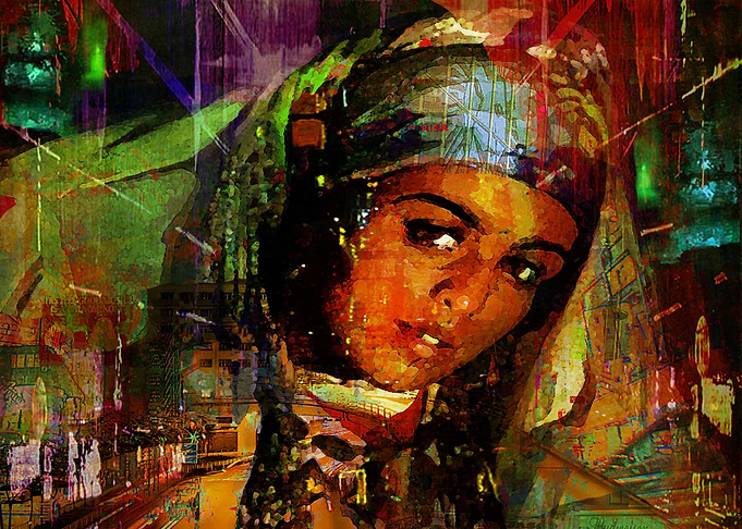 woman oriental abstract city