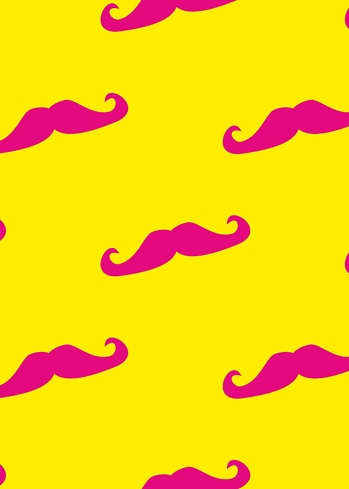 Big neon pink mustache on yellow background