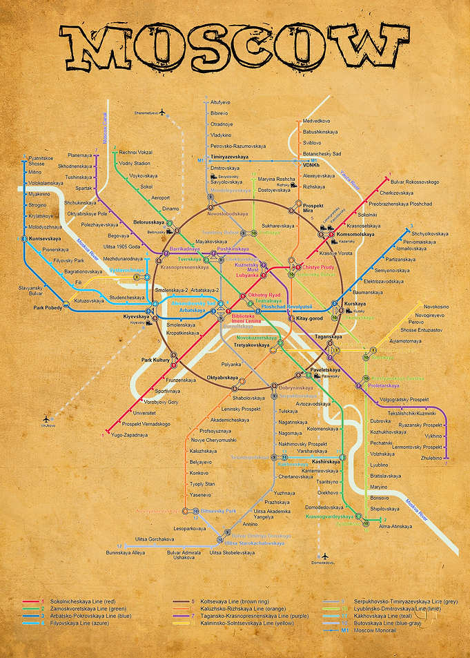 Metro Moscow vintage looking map