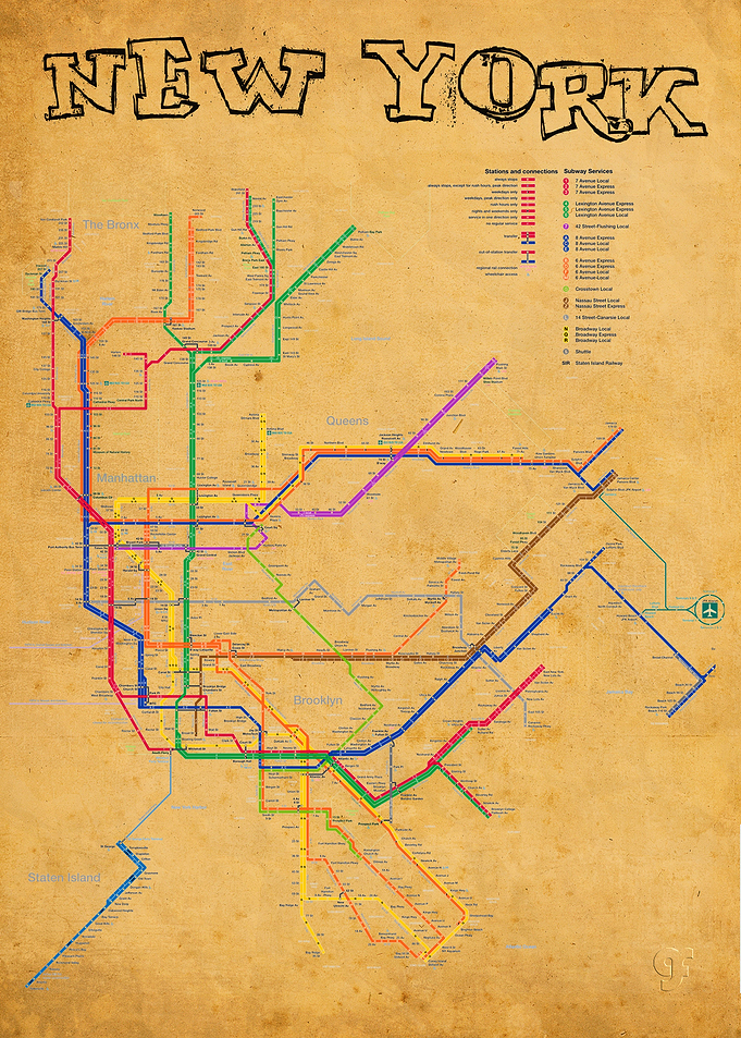 New York subway vintage looking map