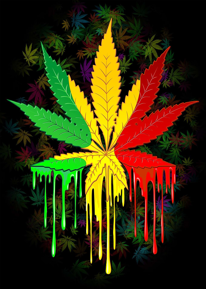 Marijuana Leaf Rasta Colors Dripping Paint