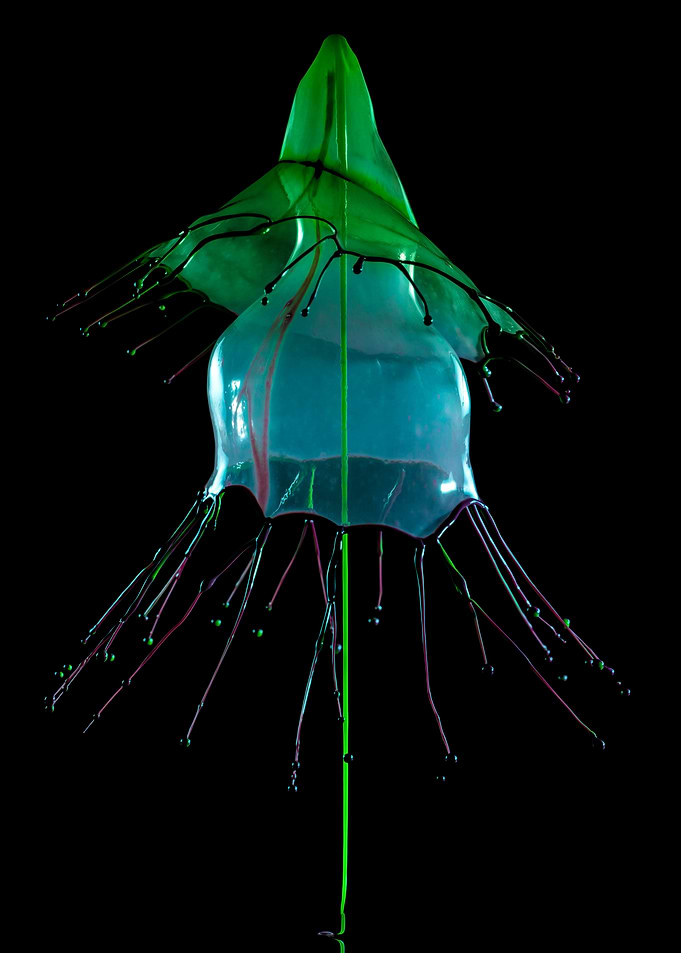 Splashes in green and blue
