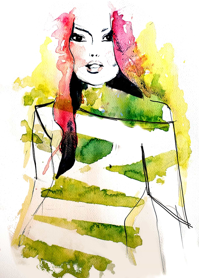 Striped shirt girl fashion illustration