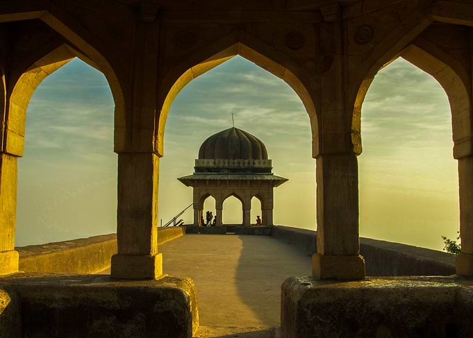 Rupmati Mandap. Afghan architecture at sunset in India. ...