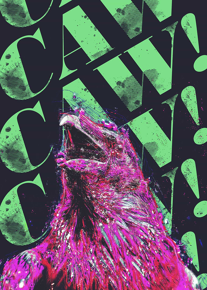 Wild little digital art piece of a bird and his words