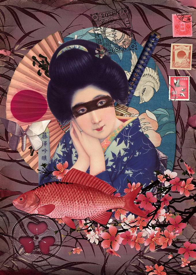 Collage Geisha with Katana