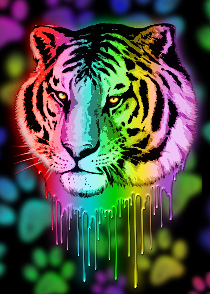 Tiger Neon Dripping Rainbow Colors