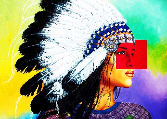 "Red Lonely" Mixed Media on Canvas